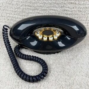Vintage American Telecommunications Corp Genie Push Button Phone Navy Blue Gold